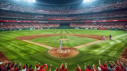 The baseball field with a shortstop catching a low ground ball, the stadium full of cheering fans