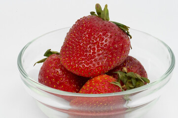 Strawberries in Glass Bowl with White Background