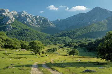 Fototapeta premium Scenic Mountain Landscape with Lush Greenery