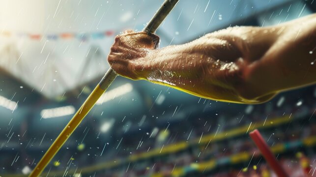 Dynamic Close-Up of Javelin Throw in Stadium - Athletic Effort and Precision for Sports Design and Posters