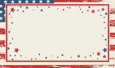 A blank white rectangular frame with a red border and blue stars on an isolated background with the colors of the American flag Generative AI