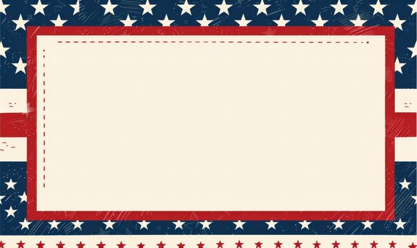 A blank white rectangular frame with a red border and blue stars on an isolated background with the colors of the American flag Generative AI