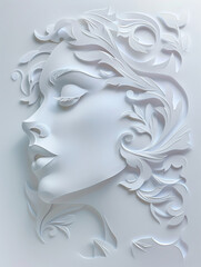 woman, face, papercut, 3d, female, portrait, cut-out, design, art, paper, craft, texture, pattern, abstract, white