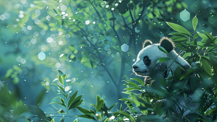 close up of a prretty panda in the park, beautiful panda bear in the grass, portrait of a panda