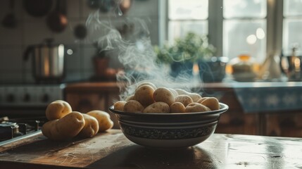 Bowl of potatoes on the kitchen table