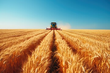 Fototapeta premium combine harvesting ripened wheat on the field