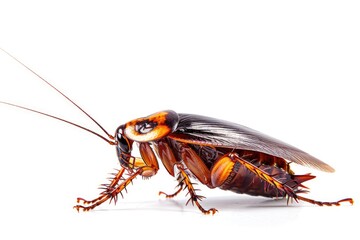 A close-up photo of a cockroach on a white surface, suitable for use in medical or scientific contexts
