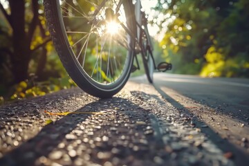 A lone bicycle sits by the side of the road, awaiting its rider's return