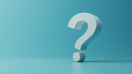 3d rendering of a white question mark on a sleek blue backdrop