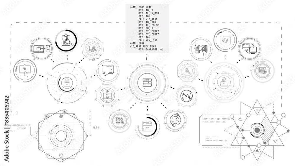 Sticker monochrome animated infographic schema about ai in business processes.
