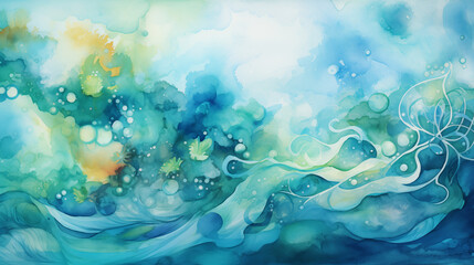 Surrealistic Abstract Image Pattern Background, Underwater Landscapes and Fantastic Creatures, Wallpaper, Background, Cell Phone Cover and Screen, Smartphone, Computer, Laptop, 16:9 Format - PNG