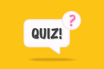 Quiz banner, background, button. Speech bubble. Question mark. Questionnaire, examination concept.