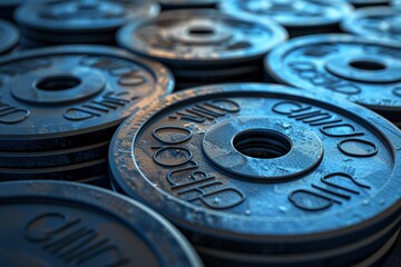 Detailed 3D Render of Olympic Weightlifting Plates Showcasing Texture and Design for Fitness and Sports Enthusiasts