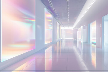 Sophisticated Avant Art Gallery mockup showcasing immersive light installations in a bright, futuristic environment, blending light, color, and innovative design,