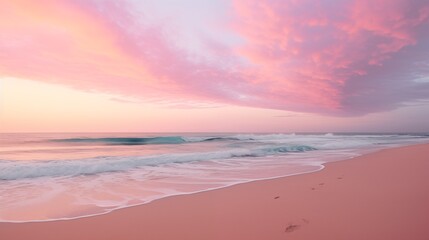 Obraz premium Serene Beach at Sunset with Pink Clouds and Calm Waves