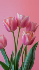 Fototapeta premium Pink tulips against a pink background
