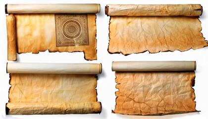 A collection of old parchment scrolls featuring an image design, generative AI