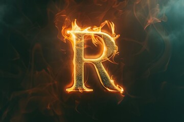 A fiery letter 'R' ablaze on a dark background