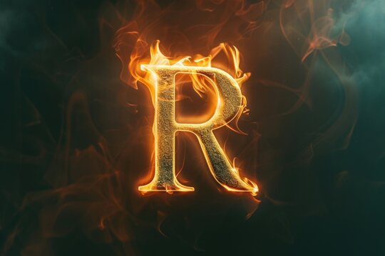 A fiery letter 'R' ablaze on a dark background