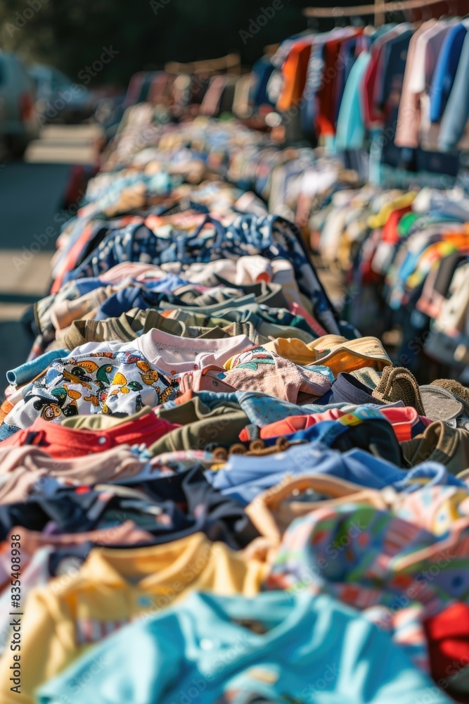 Poster A table filled with colorful shirts, perfect for displaying in a clothing store or market