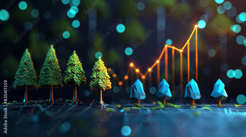 Aufkleber 3d rendering of trees and growth charts representing eco-investment and the advancement of green tec