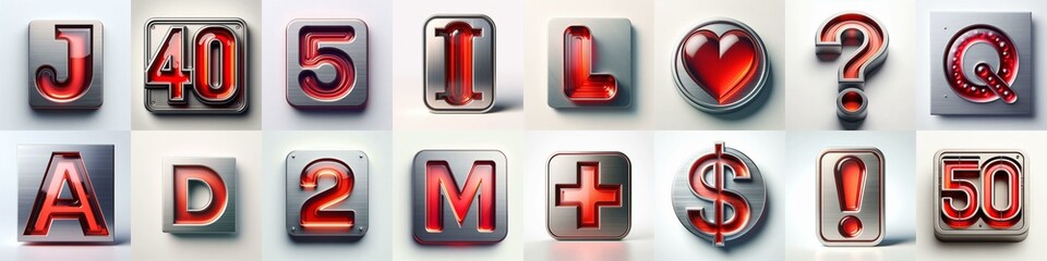 Fototapeta premium Brushed steel with red glass Lettering Typeface. AI generated illustration