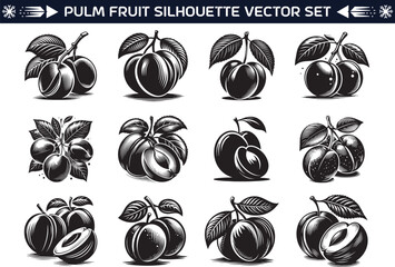 Pulm fruit silhouette vector illustration set