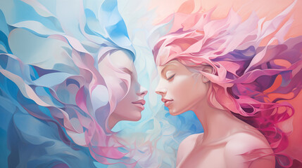 Surrealistic Abstract Image Pattern Background, Human Figures Merging With Nature, Wallpaper, Background, Cell Phone Cover and Screen, Smartphone, Computer, Laptop, 16:9 Format - PNG