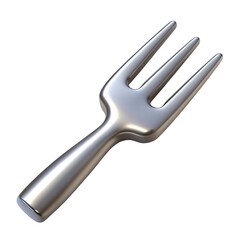 Abstract shiny metal fork reflects light in 3D render, essential utensil for dining Metal fork.   Metal fork isolated on white background.