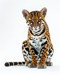 Obraz premium the Southeastern Ocelot white copy space on right Isolated on white background