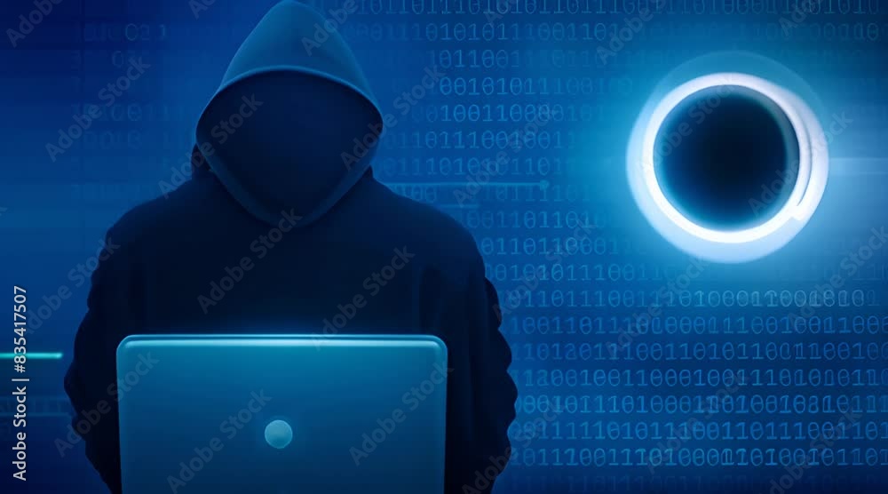 Poster hacker cracks secure digital data connection animation