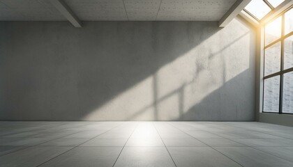 Obraz premium Empty room interior with concrete walls, grey floor with light and soft skylight from window. Background with copy-space.