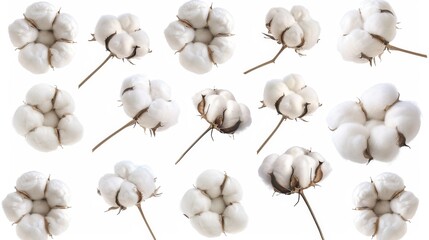 Cotton Bolls on White Background, Generative AI