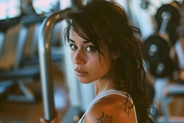 Fototapeta premium Gym Workout: Cute Brunette Fitness Routine