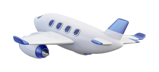 Flying airplane with blue decor isolated on transparent background. 3D render left back view