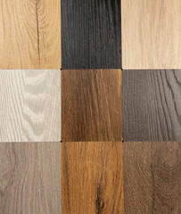 Samples of MDF panels. The concept of production of laminated plates.