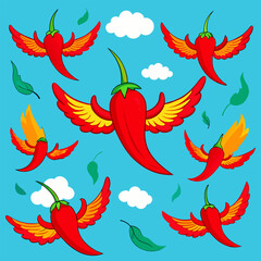 Hot red pepper with wings in vector format: an illustration that lights the fire of the imagination.