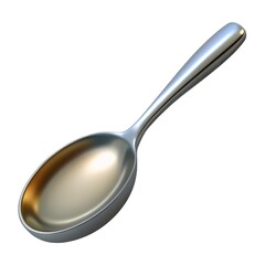 Shiny stainless spoon reflects metallic shadow Metal spoon isolated on white background.