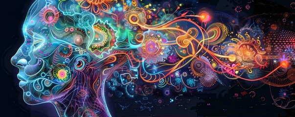 Abstract Colorful Digital Head Artwork