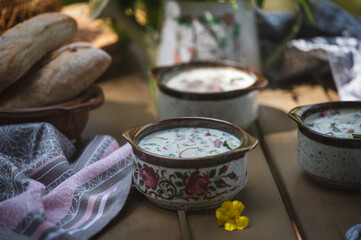 okroshka, Ukrainian summer soup, still life, food photo