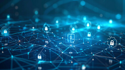 Obraz premium Technology network data connection featuring digital data network and cyber security elements interconnected lines and lock symbols 