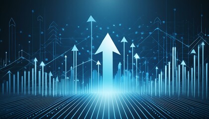 Growth arrow up and progress success business skill increase improvement graph on market profit stock background with goal of achievement futuristic finance economy
