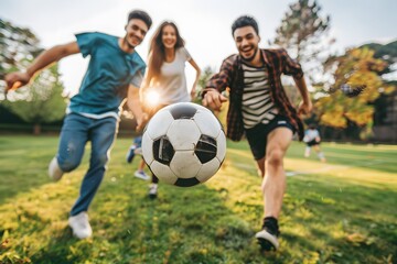 Obraz premium Happy people playing football