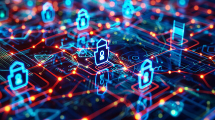 Visualization of business internet cyber security connection concept Dynamic composition underscores the interplay between these elements Modern design with vibrant colors 