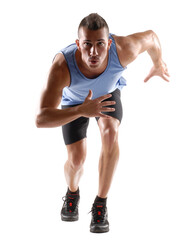 Fitness workout man training isolated on transparent layered background.