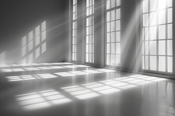 white room with sunlight streaming through the windows
