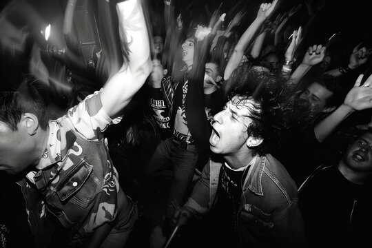 Punk Fans in Chaotic Moshpit., Celebrate the diversity of Music : La Fête de la Musique.