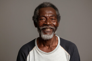 Obraz premium Portrait of a smiling black man against blank light grey background with copyspace for advertisement