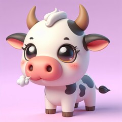 Naklejka premium Cute cartoon cow mooing, cartoon, 3D, Generative AI