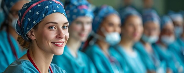 Medical professional participating in patrioticthemed hospital talent show on Independence Day